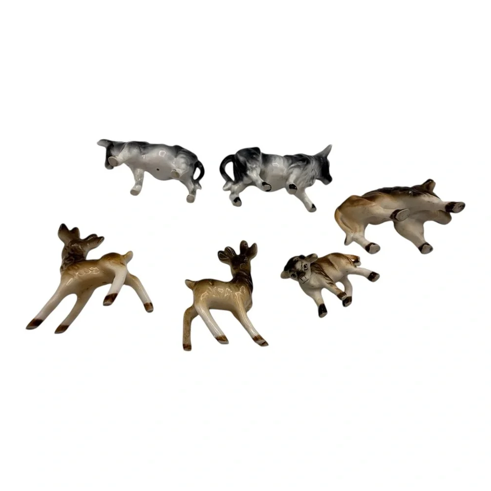 Vintage Bone China Animal Figurines Lot Japan Deer Cow Buffalo Miniatures Set 6 - Picture 4 of 8